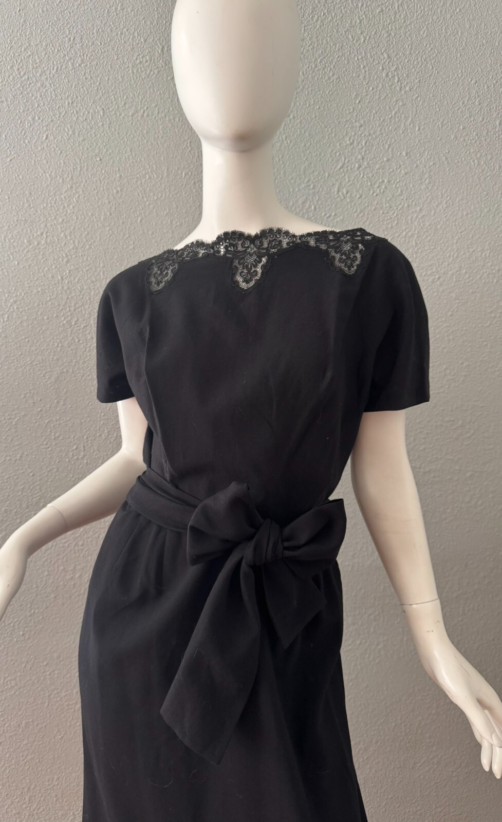 Vintage 60s Black Plunging Bow CHARLES COOPER Cocktail Party Dress M