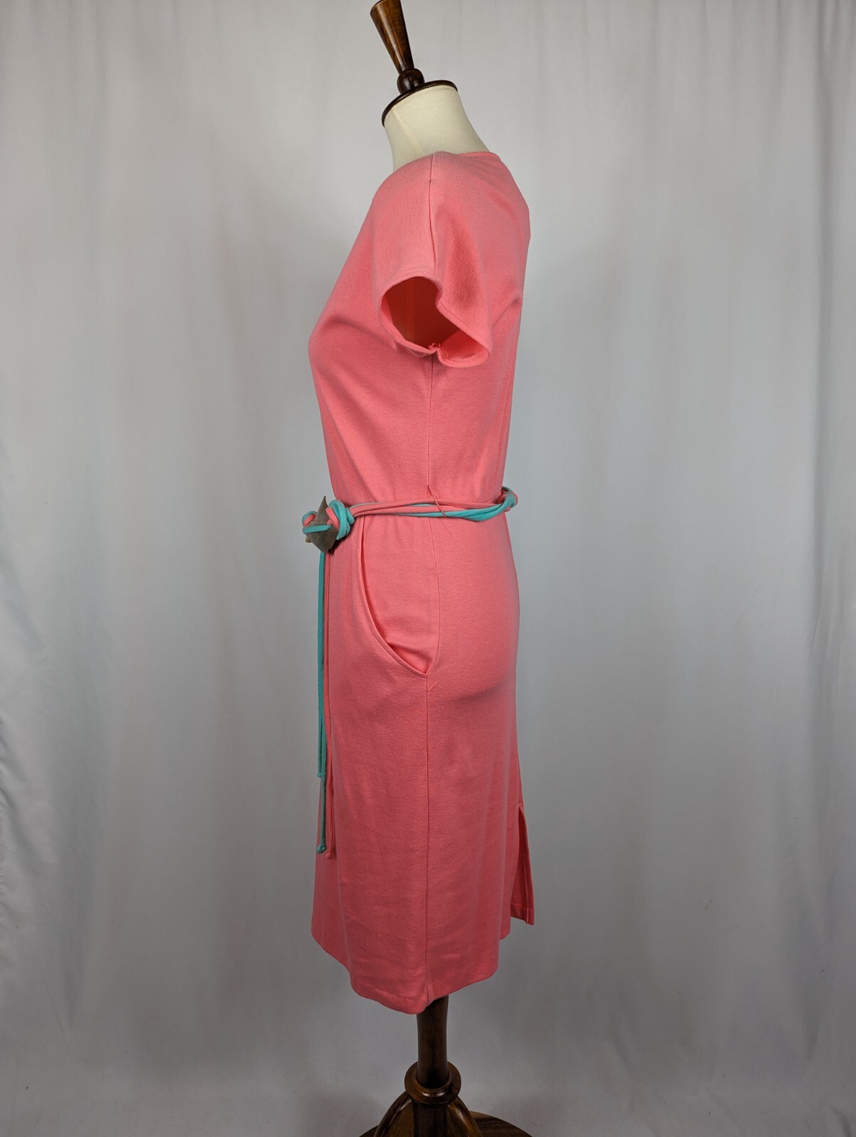 Toni Todd Vintage Sheath Dress 80s Peach Pink Shell Belt Pockets Womens Sz 8