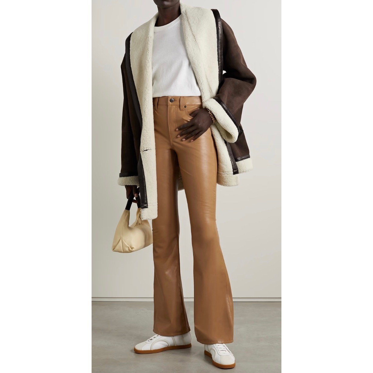 Veronica Beard Beverly Faux Leather Flare Pants Camel High Rise Size 26