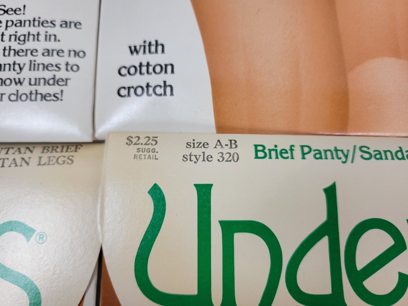 Vtg 1980 NIP 6 Prs Underalls Pantyhose Brief Panty Sandalfoot Suntan 320 Sz A-B