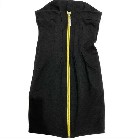 Vintage 90’s Mini Dress Neon Yellow Zippered Back Formal Body Con Size 0