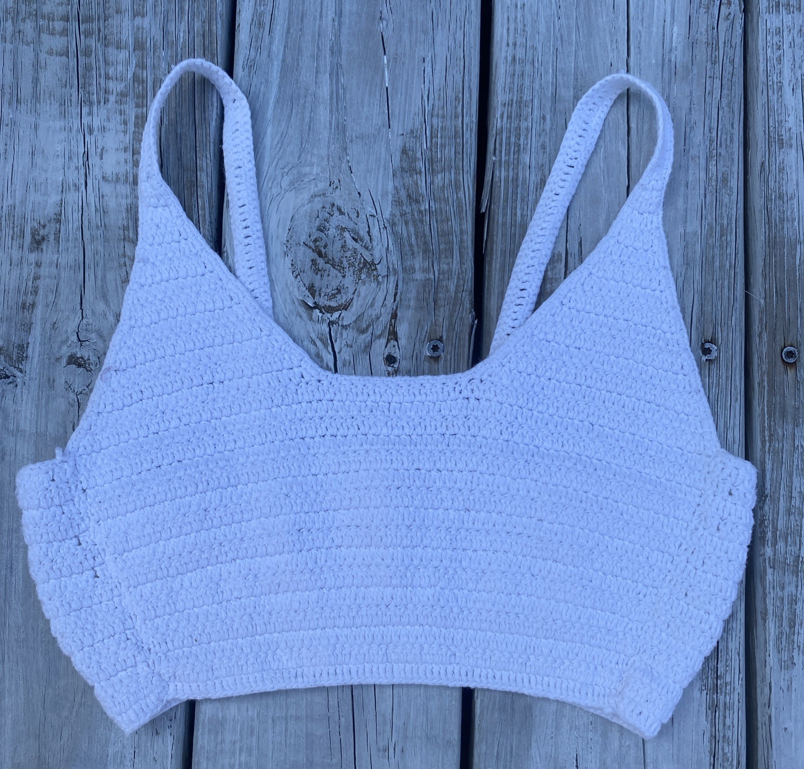 White Vintage EXPRESS TRICOT Cotton Cropped Sweater Knit Crochet Tank Bra Top