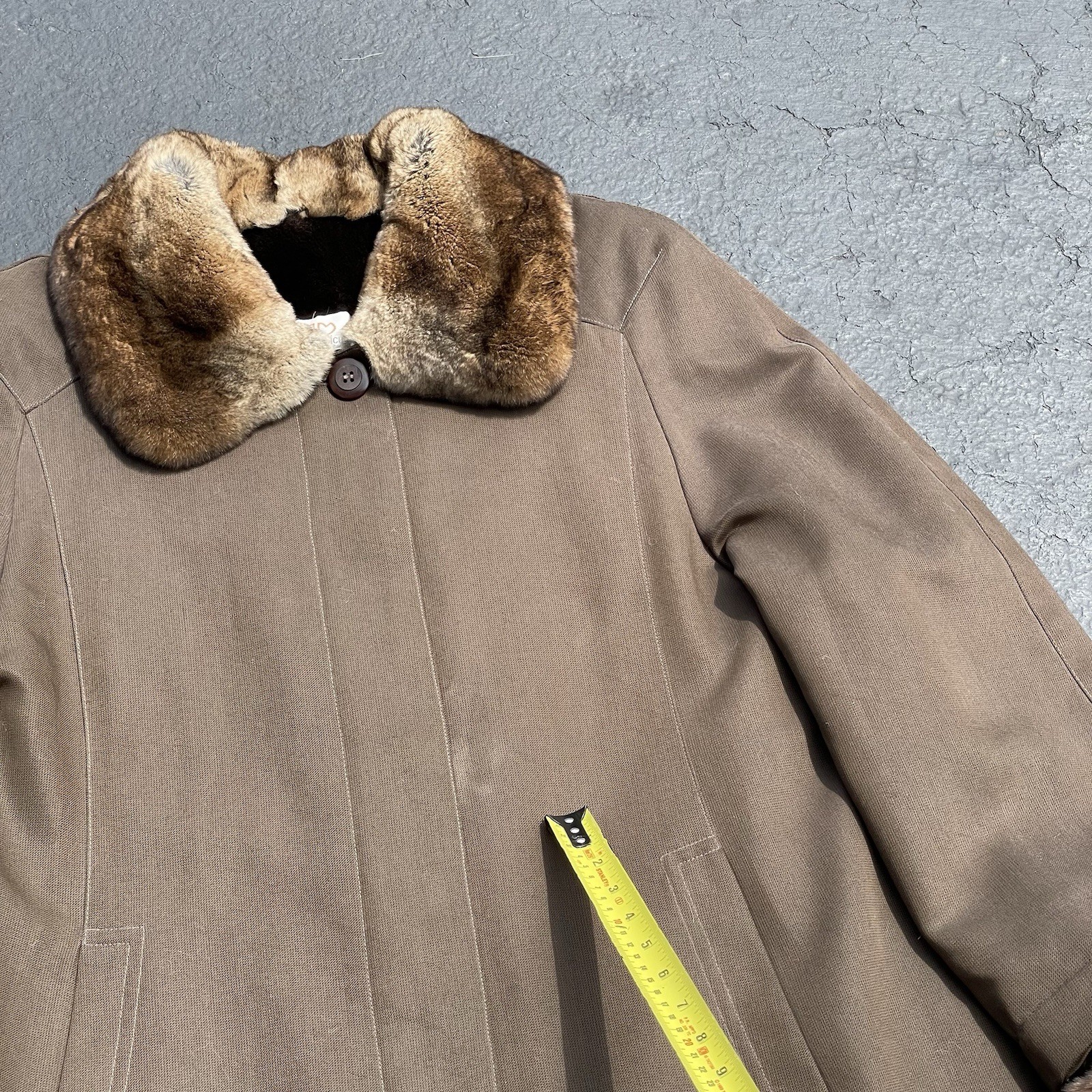 Vintage Marisa Minicucci Duster Coat Womens 14 Brown Rabbit Fur Lined Button