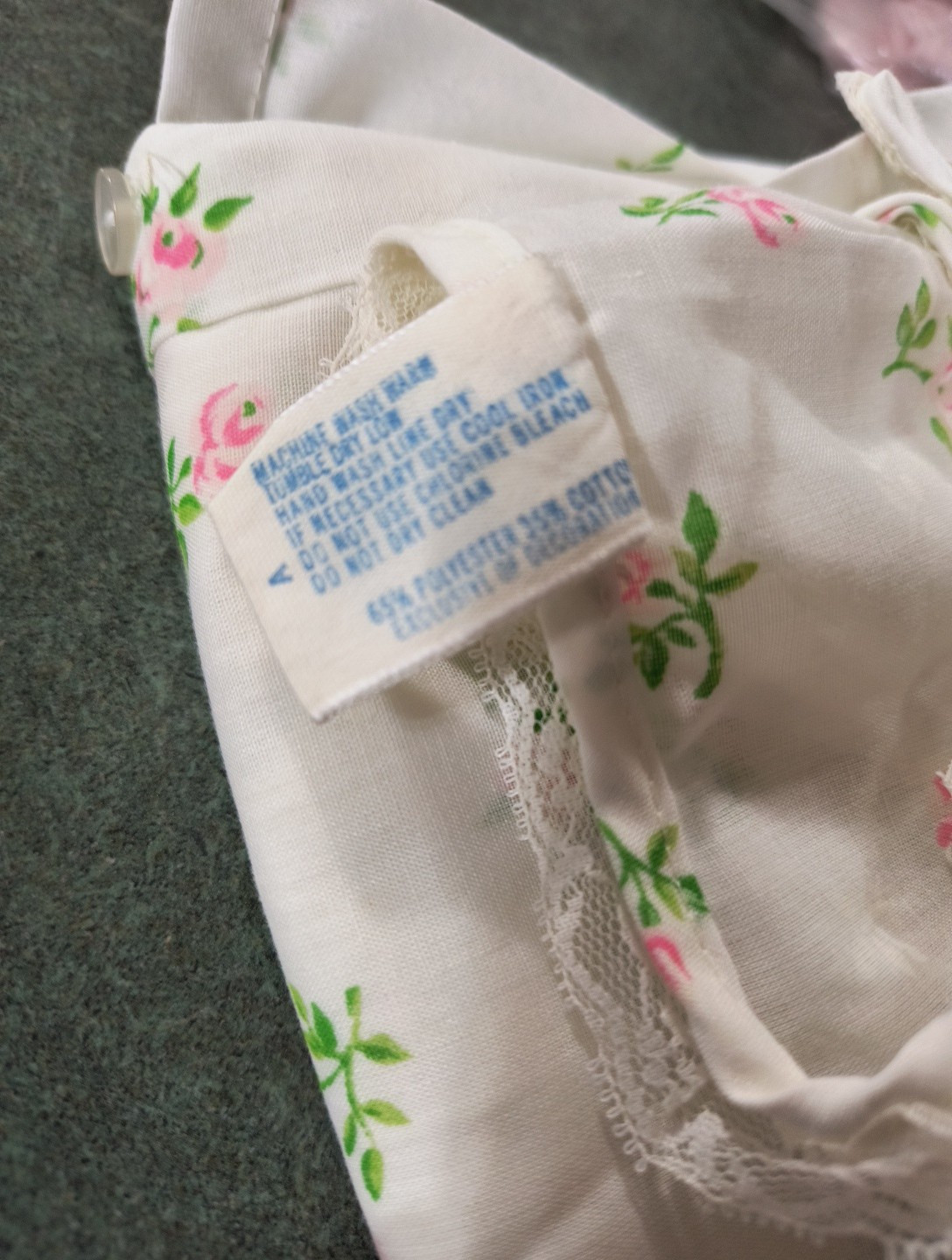 Vintage Katz Button Up Lace Trim Forest Floral Pajama Top
