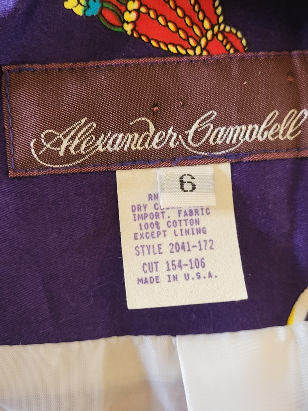 Alexander Campbell Vintage 80s Size 6 Cotton Dress Short Set Purple