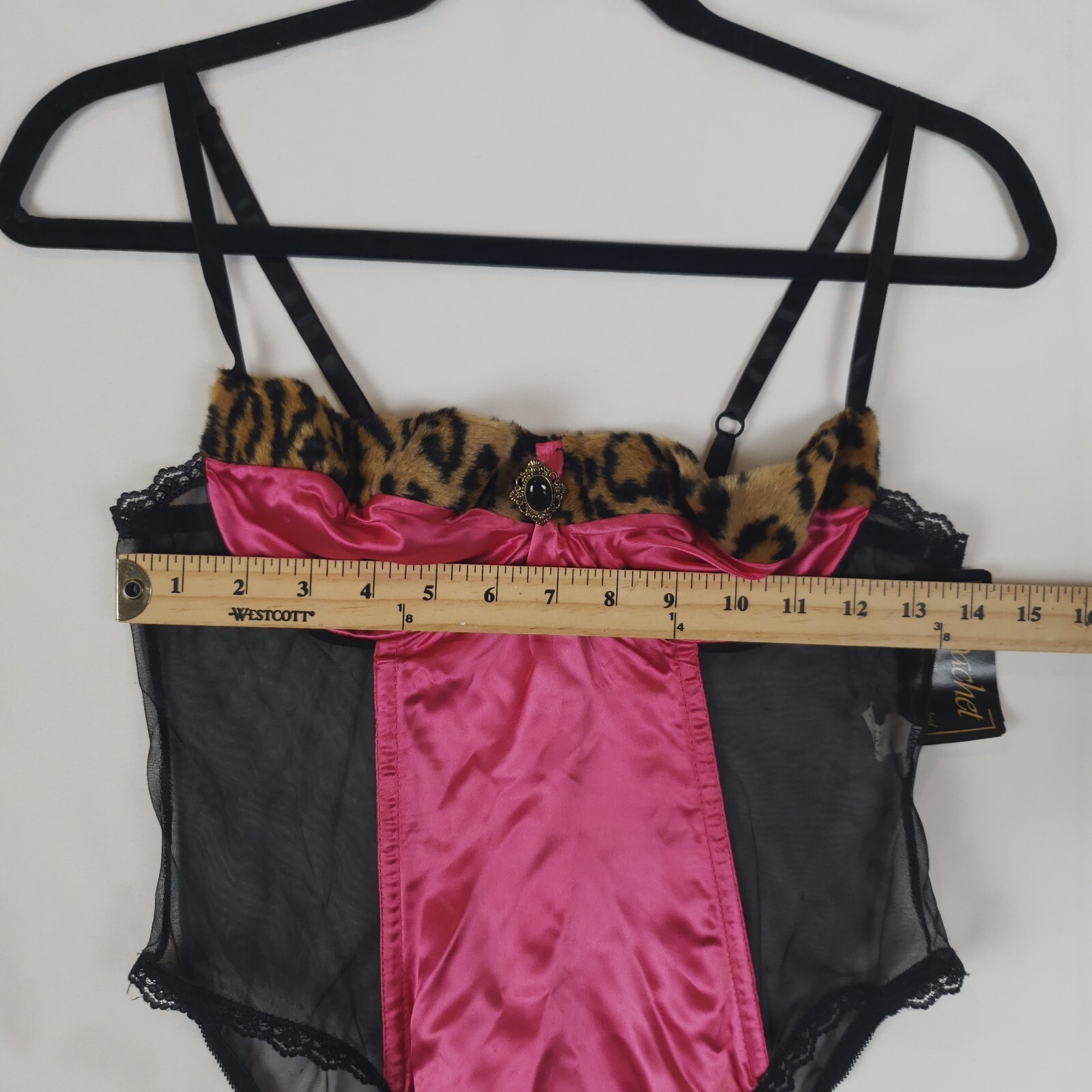Vintage Sachet Satin Teddy Womens Medium Lingerie Faux Fur Trim Hi-Cut NOS