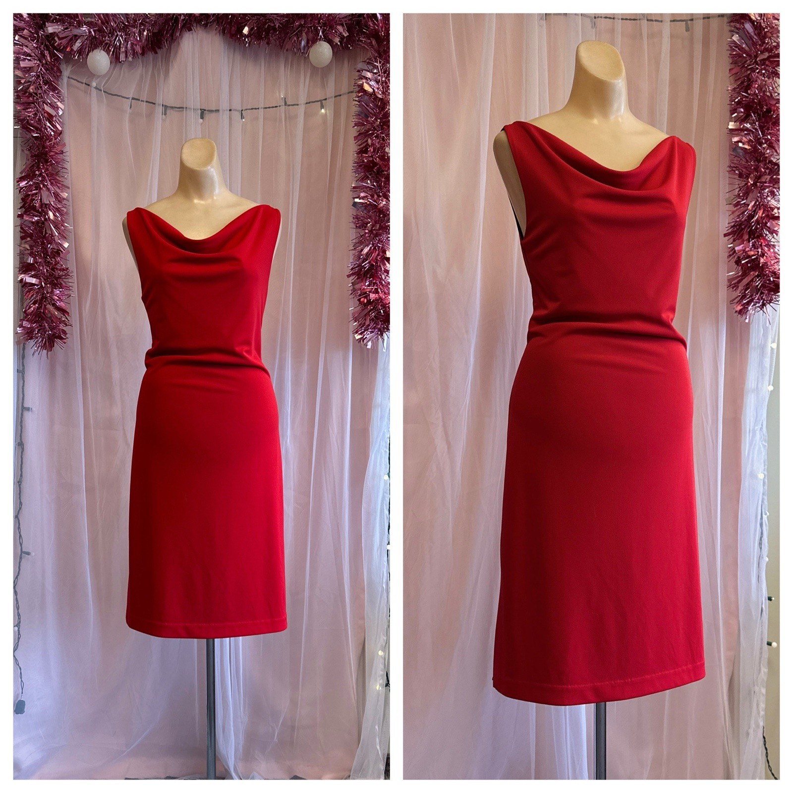 Vintage Y2K 2000s Midi Dress Red Black Reversible Sleeveless Cowl Neck XS/S