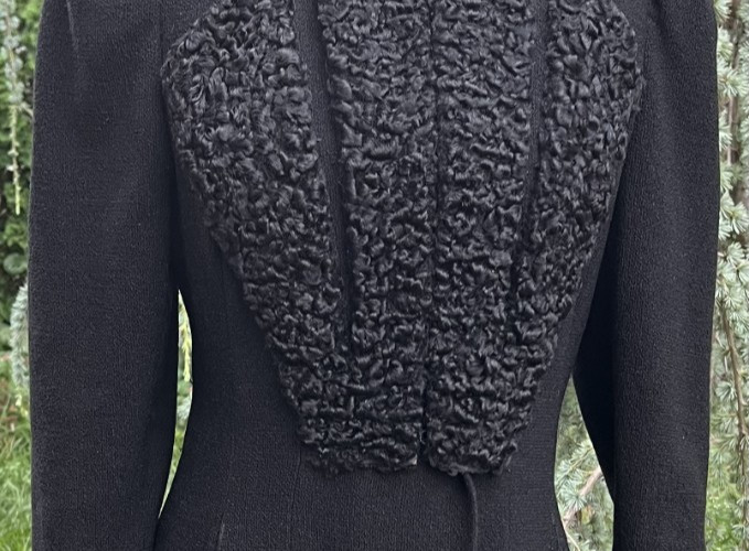 VINTAGE 1940’s ART DECO BLACK WOOL PERSIAN LAMB FUR COAT