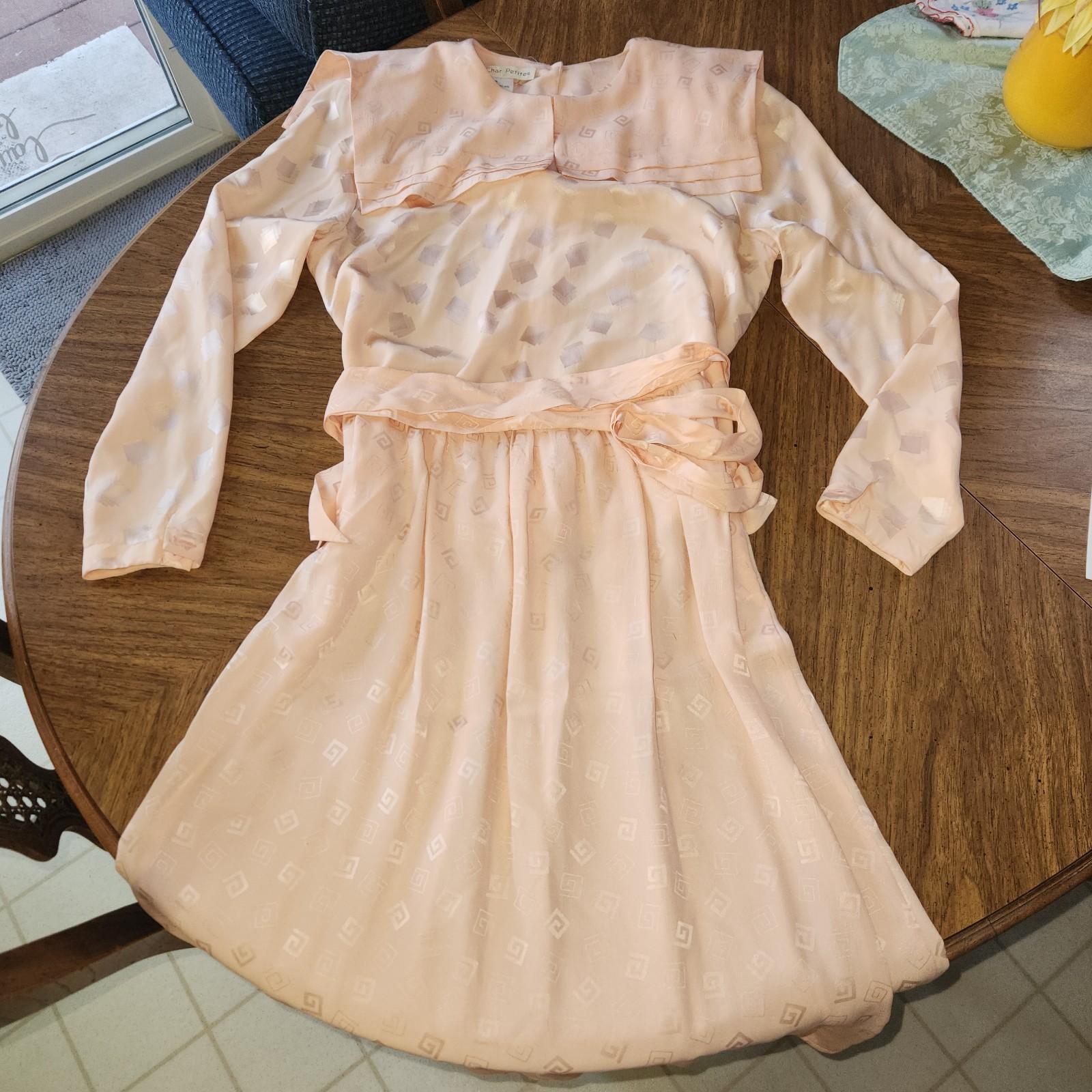 3 Piece Vtg 1980s Joanie Char Patterned Silk Shirt & Skirt Set Salmon Petite 10