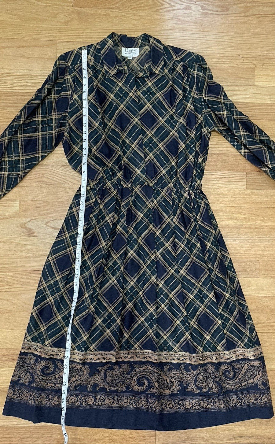 Vintage 80s Papillon Collection Plaid Midi Dress Academia Tartan Secretary Sz 14