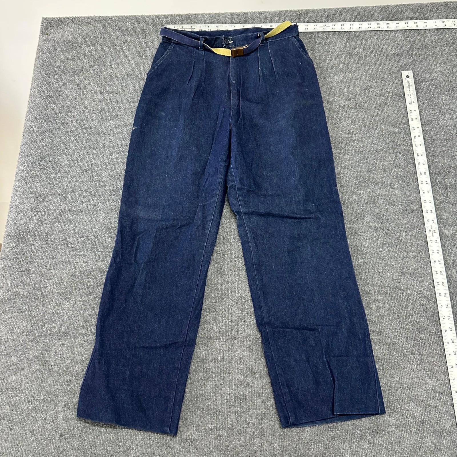 Vintage Denim Pants Womens Size 14 Blue High Waisted Pleated Belted