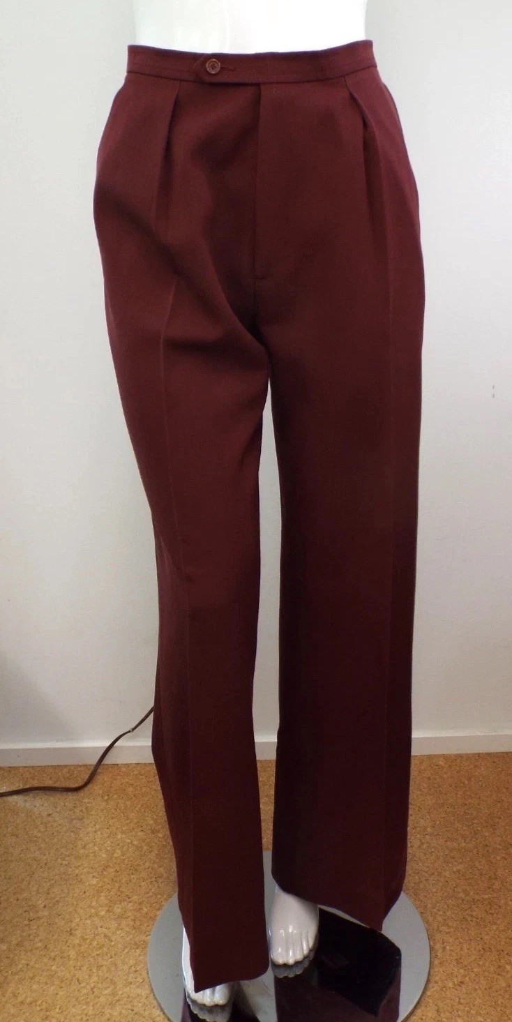 VTG 1970s Yves Saint Laurent Rive Gauche Maroon Wool Pants Wide Leg Trousers YSL
