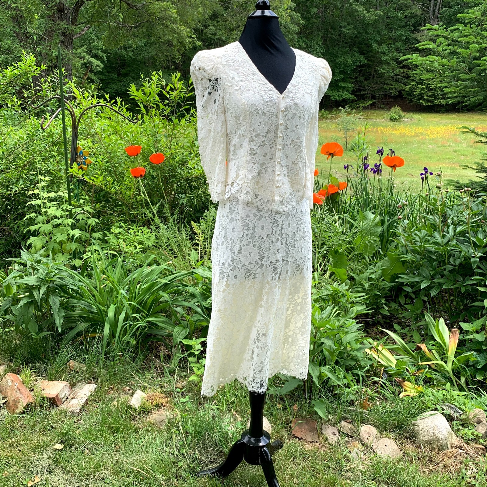 Vintage Cachet Bari Protas 2pc Wedding Dress 10 Shoulder Pads Victorian Style