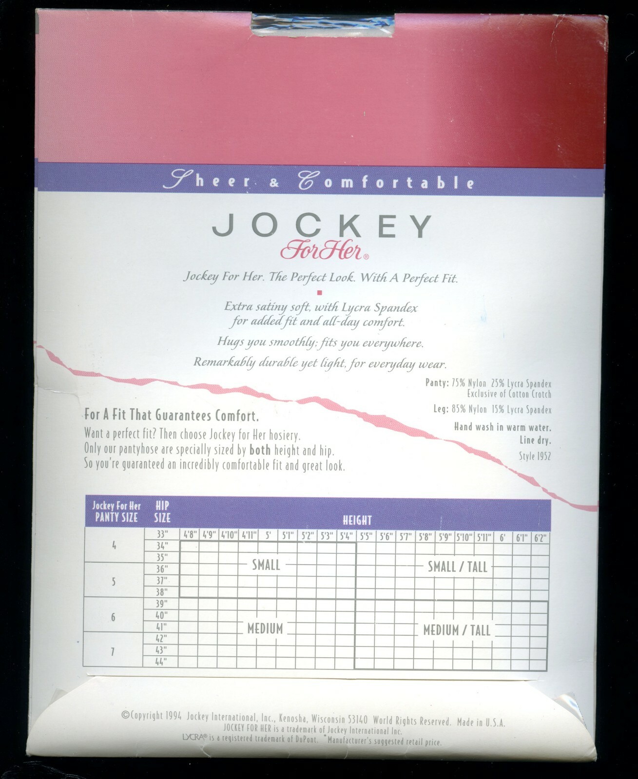 Jockey for Her Sheer & Comfortable control top antique white med 1952/148 new