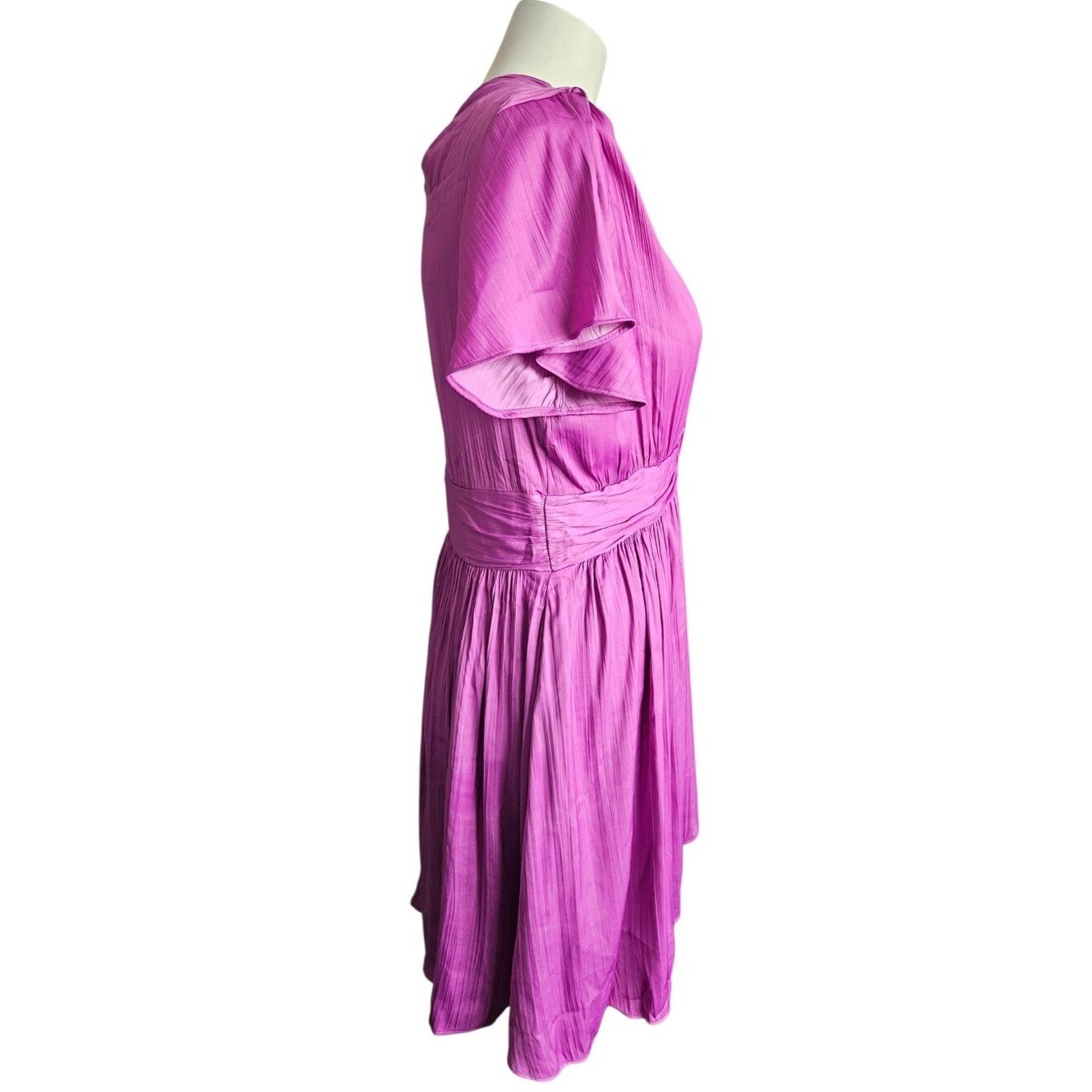 By Anthropologie Pleated V-Neck Vibrant Mini Dress Sz 8 Purple Date Night Flowy