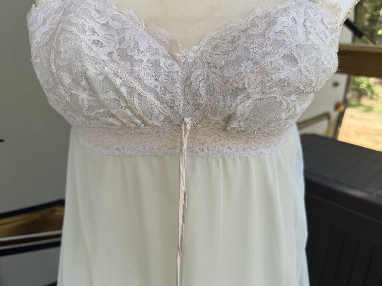 Vintage Olga Empire Waist Nightgown Chemise Sweep 34 Light Blue Padded Bra 9200