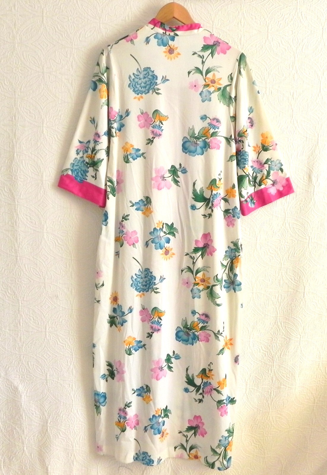 Vtg Evelyn Pearson Robe/Cover-Up Maxi 1/2 Zip Pockets Floral 3/4 Sleeve Size M
