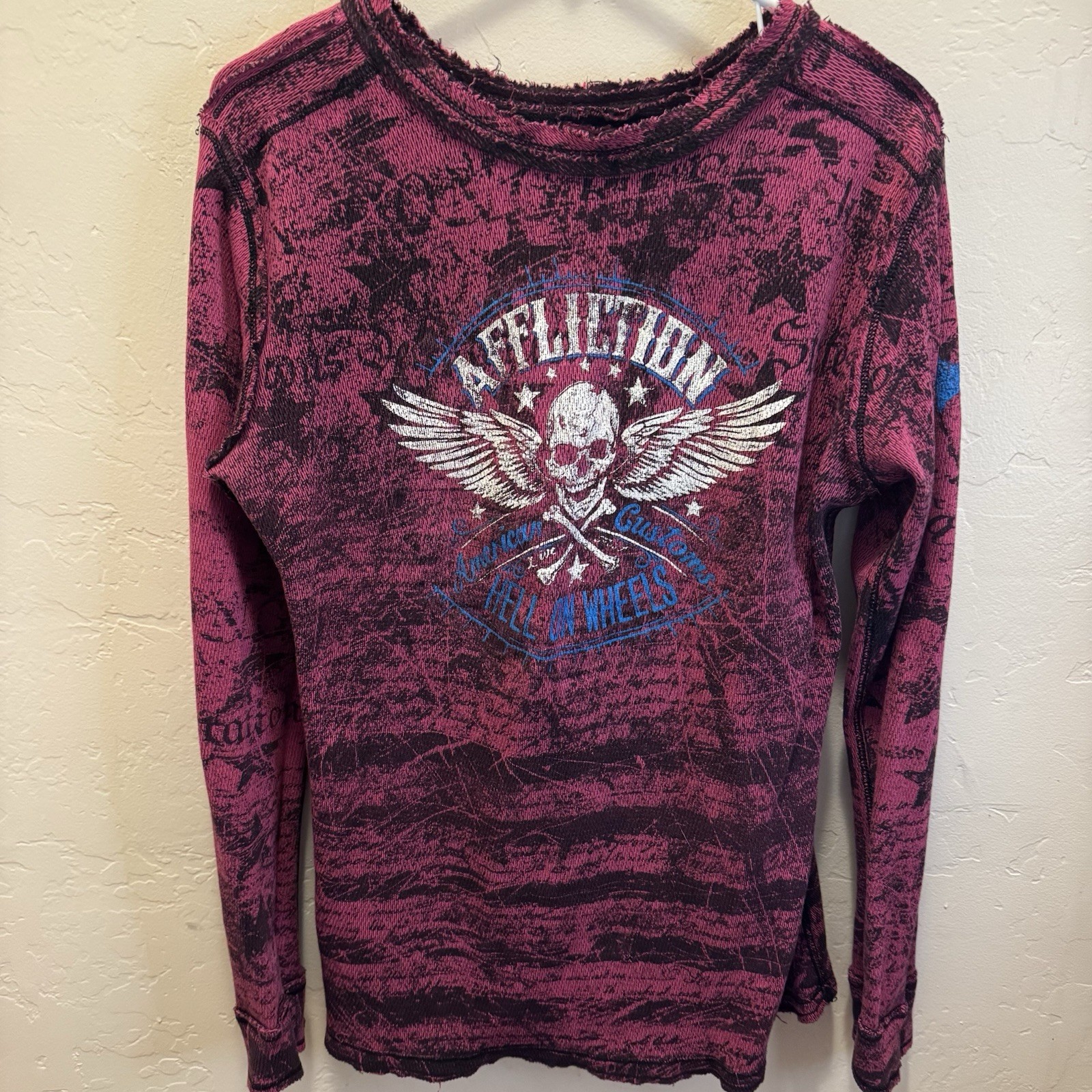 Affliction VTG Women Reversible Thermal Distressed Shirt Grunge Y2K M/L *READ*