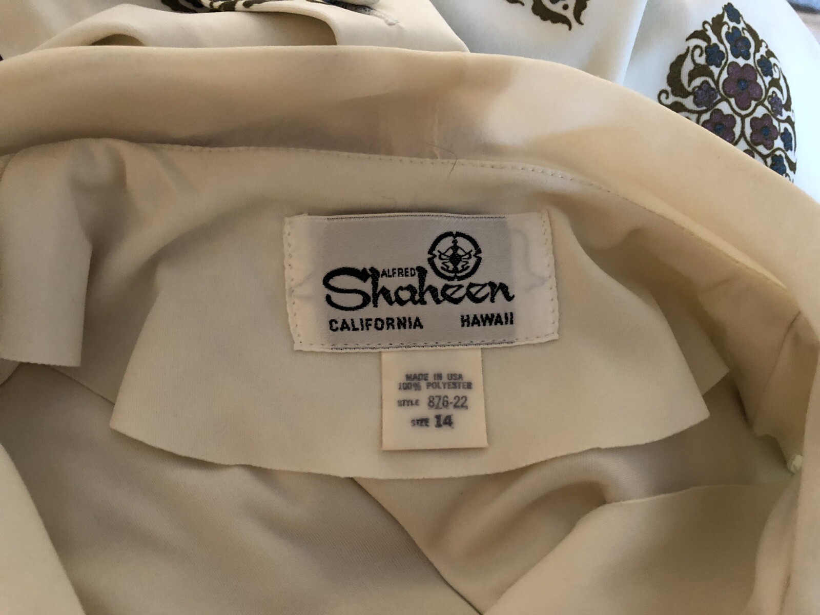 Vintage 1970s Alfred Shaheen Maxi Dress Pussy Bow Button Down Front Tag Size 14