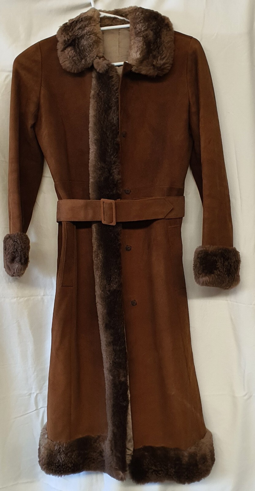 Vintage Lisal Melbourne 1970s Afghan Suede Coat with Lambs Wool Cuffs Collar SzS