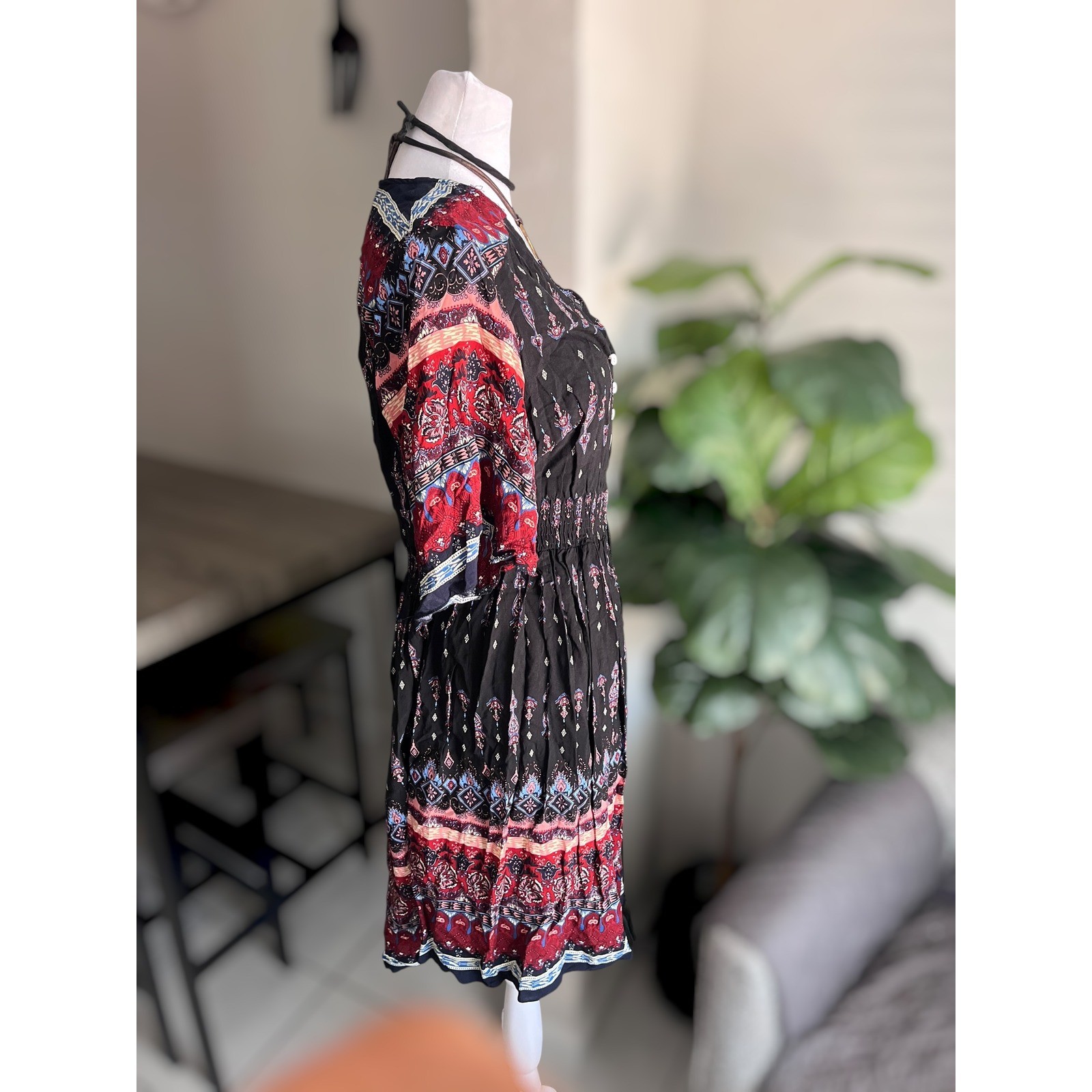 Unbranded Boho Paisley Print Button-Front Tassel Dress Size XL