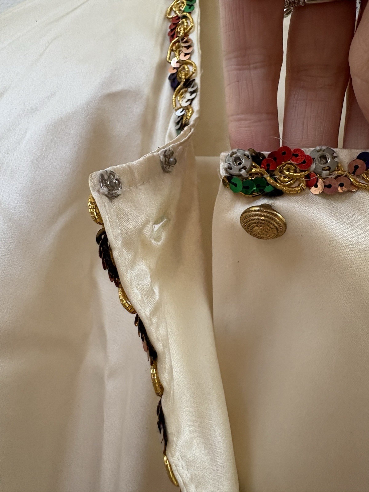 Vintage Maggy London 100% Silk Sequin Blouse Button Up Champagne Color M/L