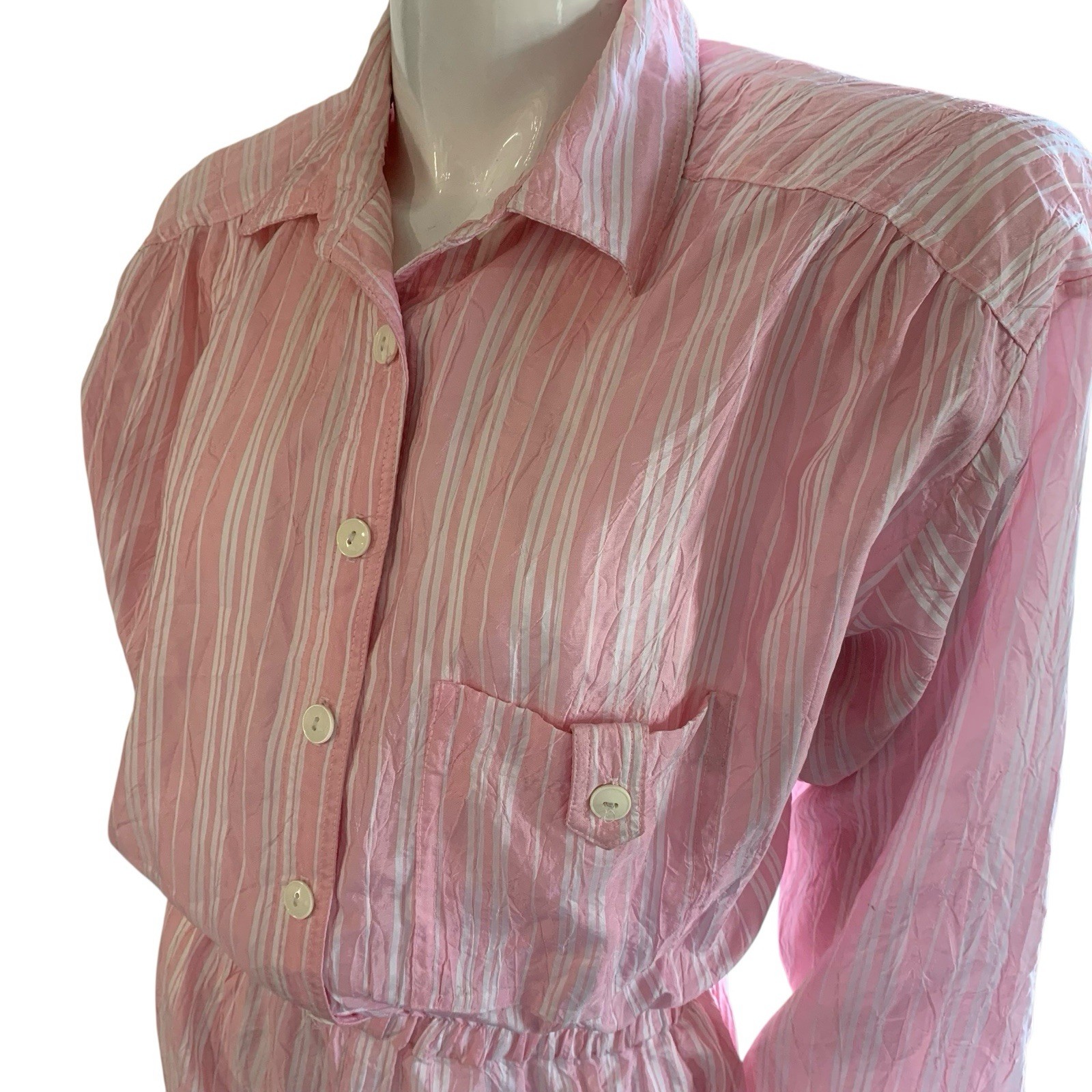 Vintage L Rothschild San Francisco Pink Striped Jumpsuit Pockets Collared Sz 12