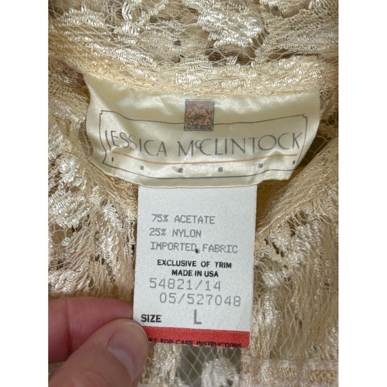Vtg Jessica McClintock Top Women Lg Cream Lace Tunic Cardigan Victorian Coquette