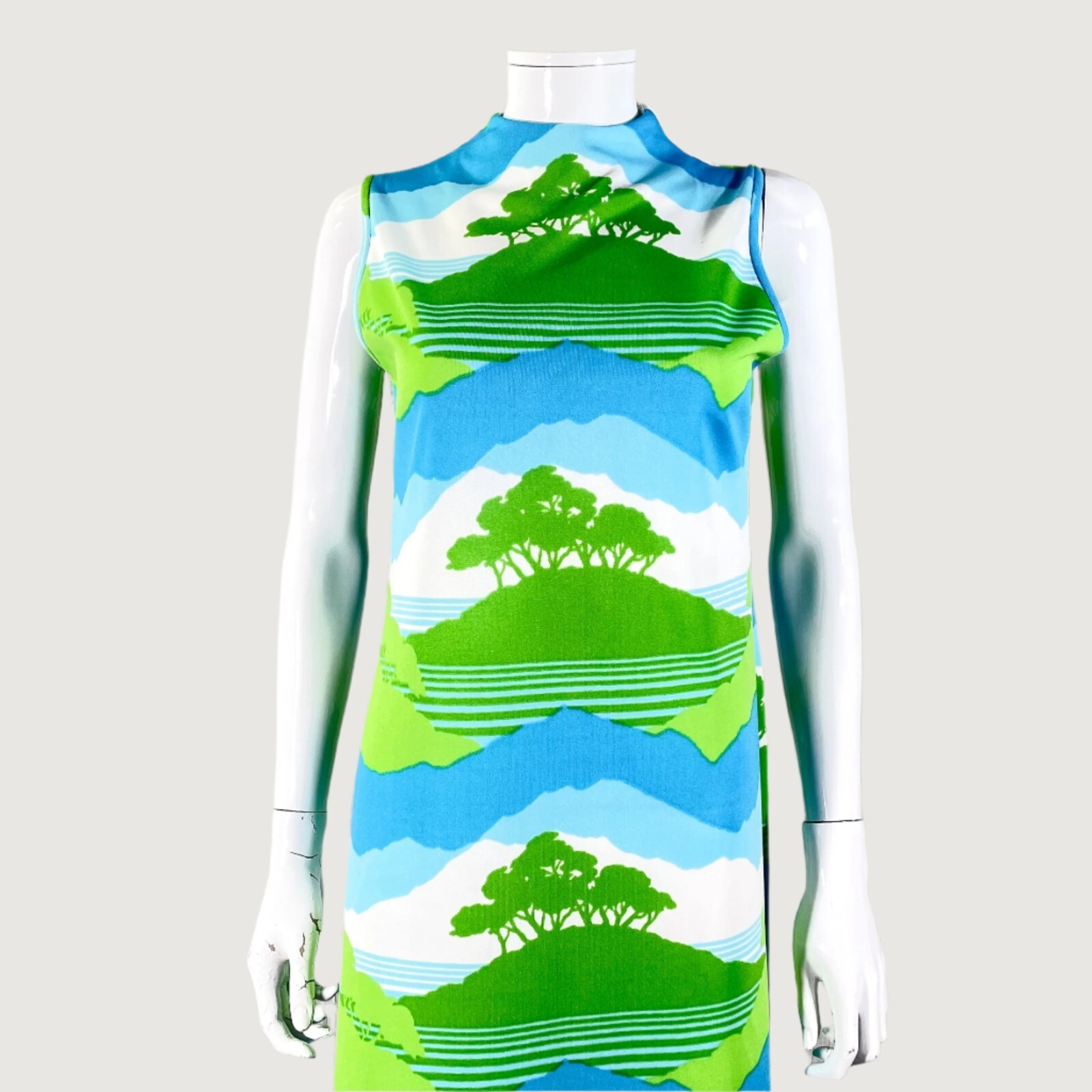 Vintage Maxi Dress Trees/Nature/Novelty Print, Bohemian Hippie Dress S
