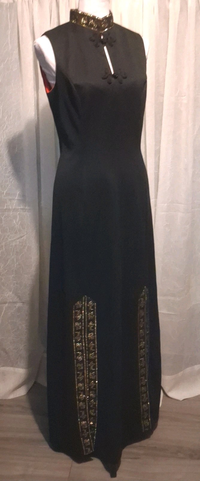 Cheongsam Maxi Gown Dress Mandarin Collar Hollywood Glam Union Label USA Sz 10