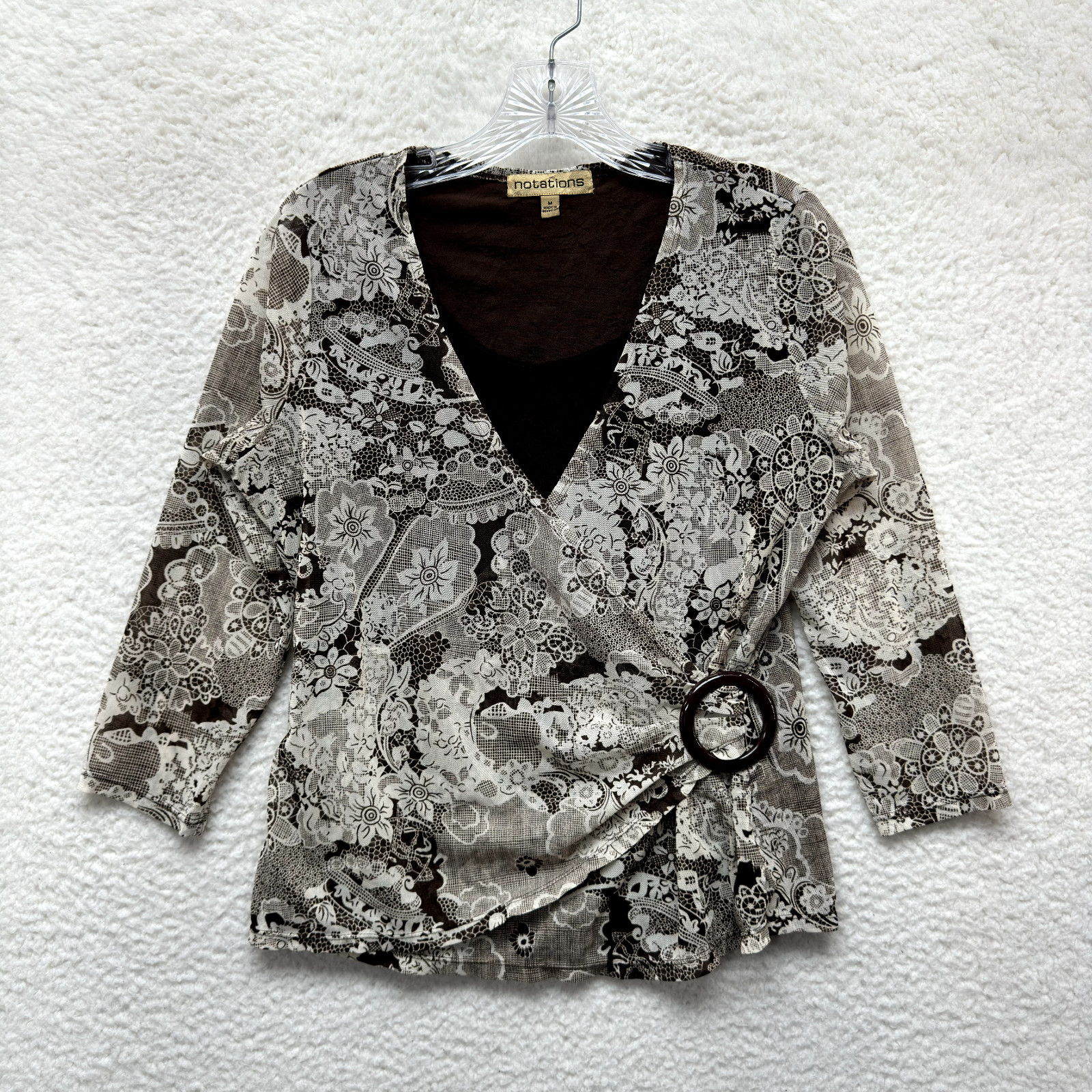 Y2K Vintage Mesh Top Medium Brown Floral Bohemian Boho Grunge Corpcore Office