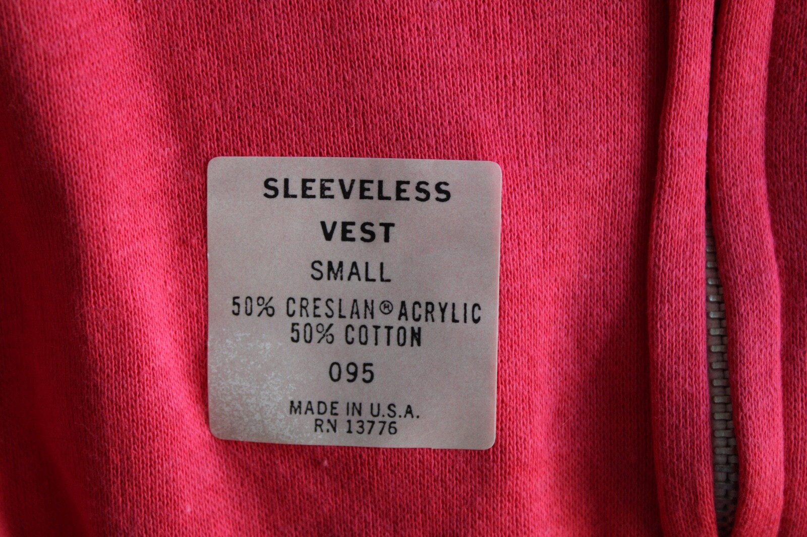 Vtg NOS Pannill S Pink Zip Front Creslan Cotton Sweatshirt Sleeveless Vest