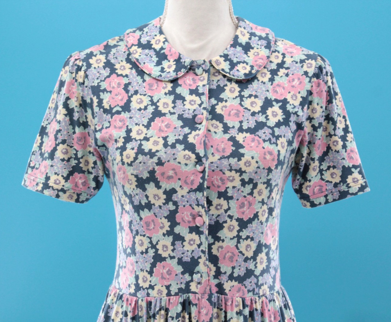 Vtg Womens 80s 90s 2Pc Navy Pink Floral Laura Ashley Mother/Child Dress & Romper