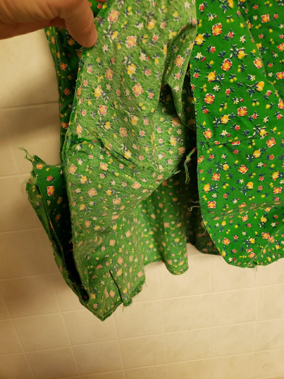 Vtg 1970s Floral Top Skirt Set Dress Small Hippy Prairie Handmade Green Peasant