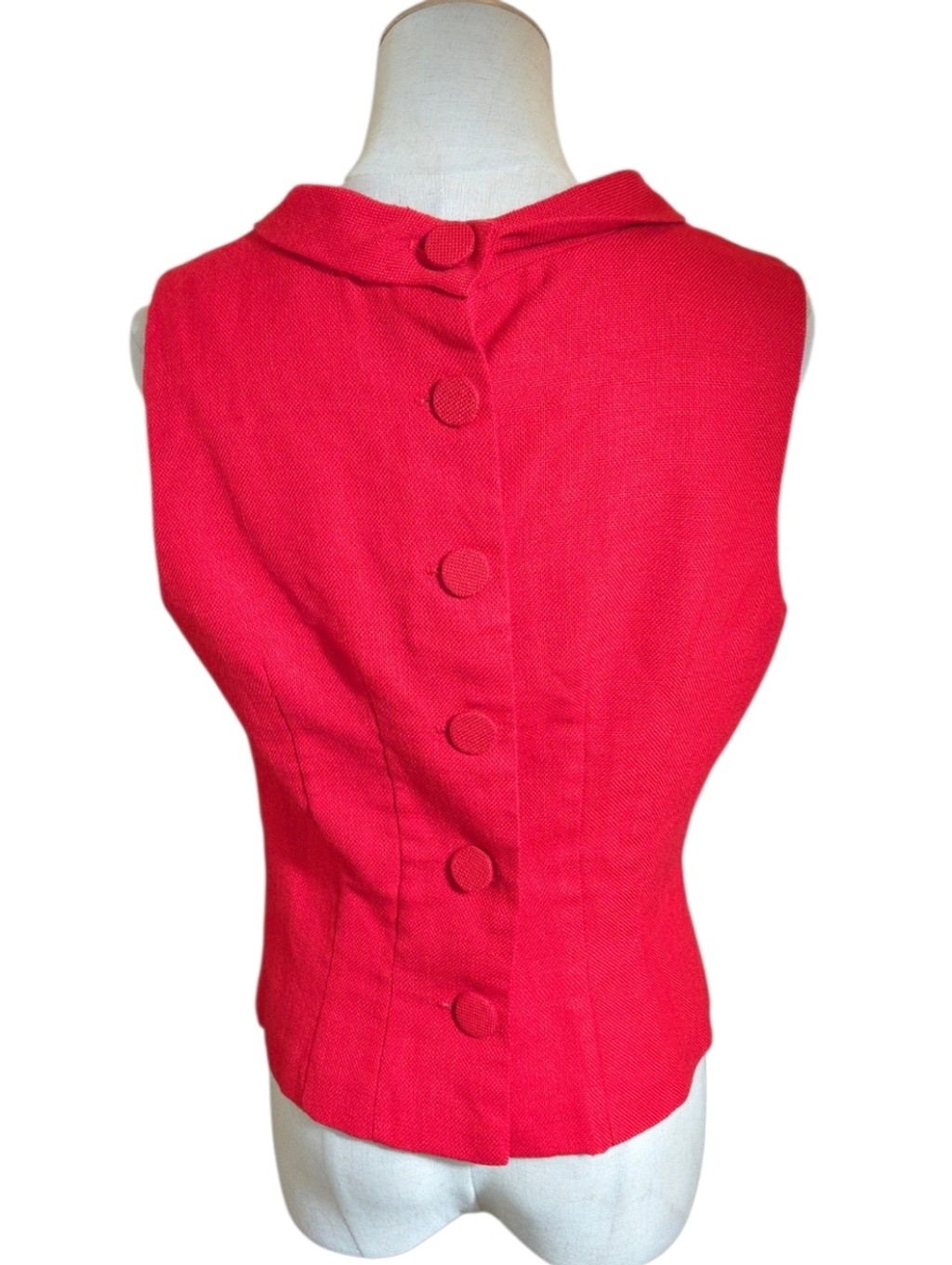 J.B.S. Sleeveless Vintagr Jackie O 60s Bright Red Sleeveless Button Back Top