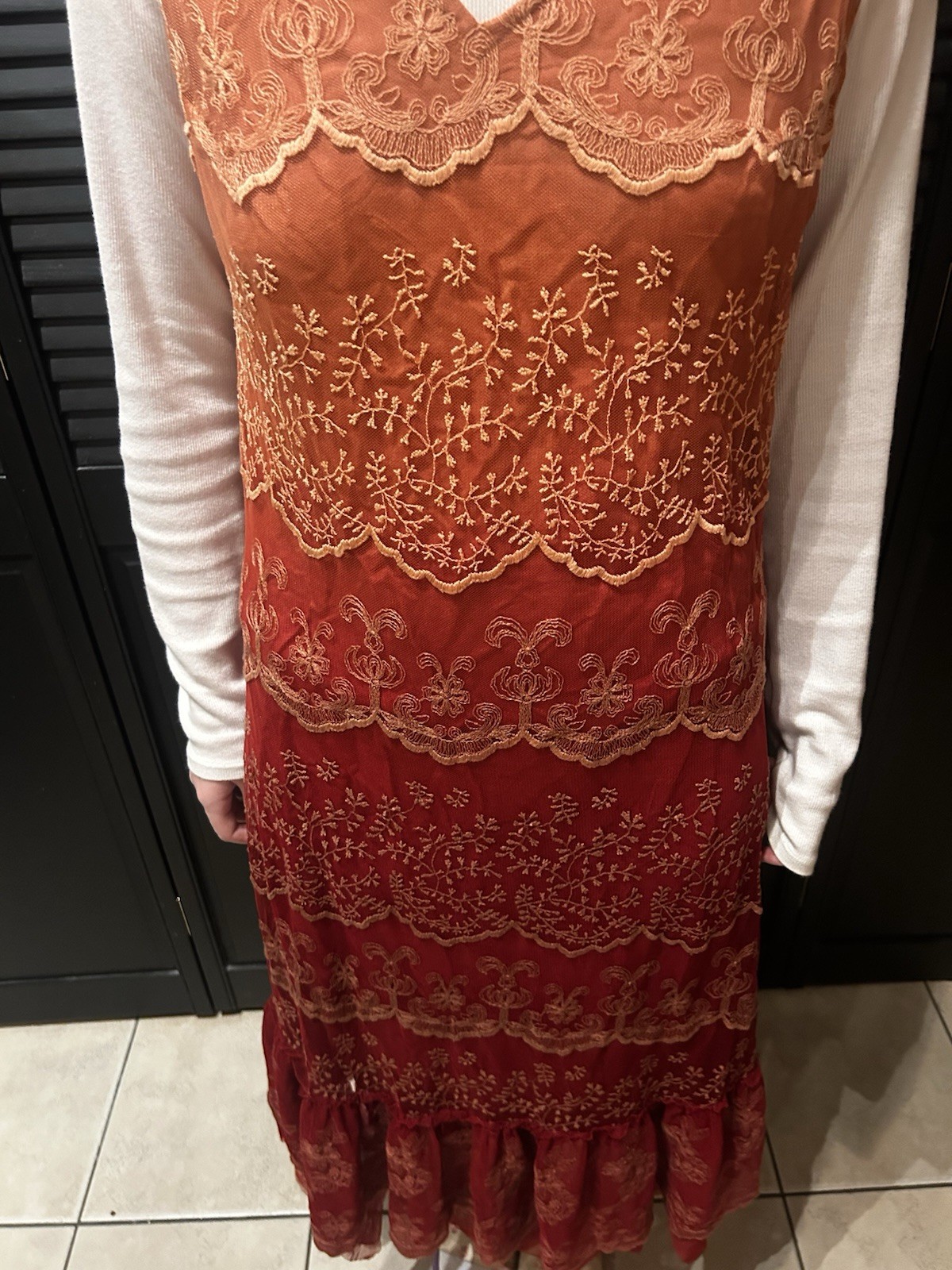 Vintage April Cornell Anastatia Dress Pink & Orange & Red Lace Perfect For Fall