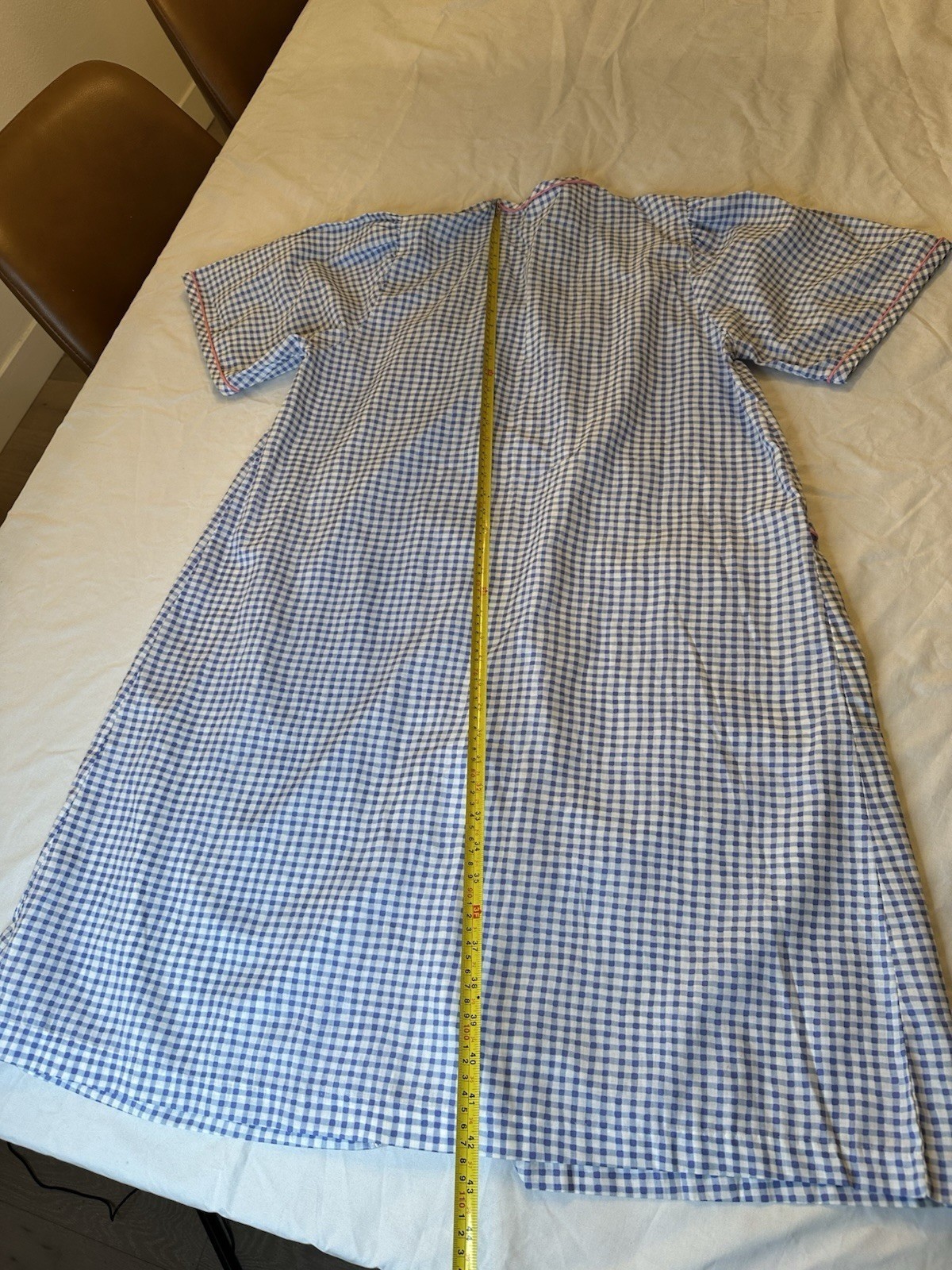 Vintage Crowntuft Housecoat Robe Dress Plaid Blue Full Zip Floral L Cottagecore