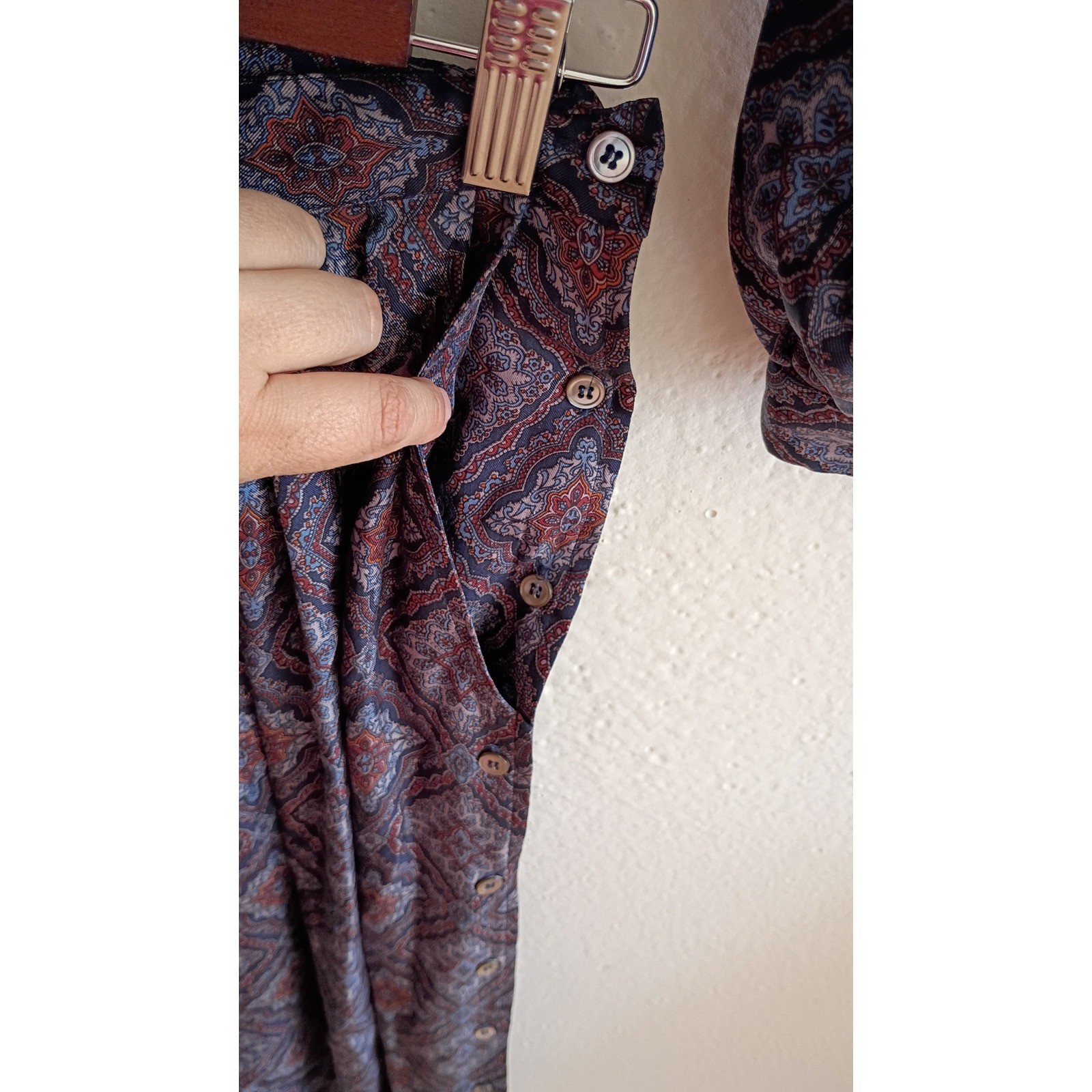 Vintage Silk Studio Claude Bennett Paisley Silk Skirt Blouse Set Navy Blue 8