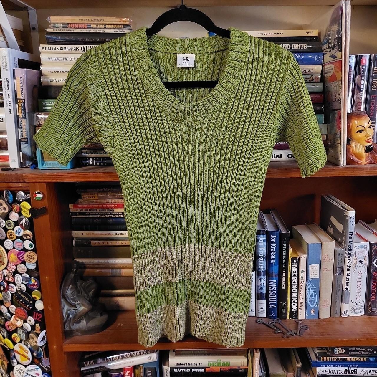 Vintage 70s green and tan striped stretchy long knit.