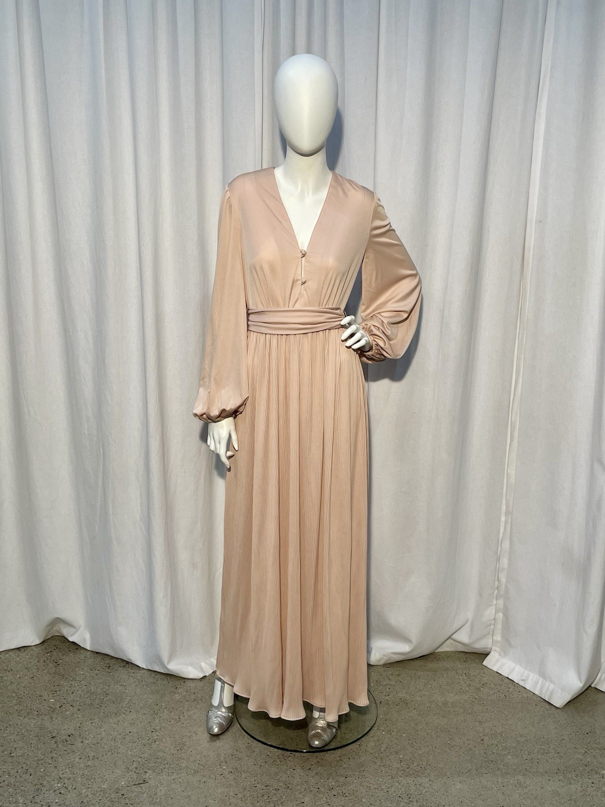 VINTAGE Lilli Diamond California Pleated Long Sleeve Maxi Dress Size 10 Medium