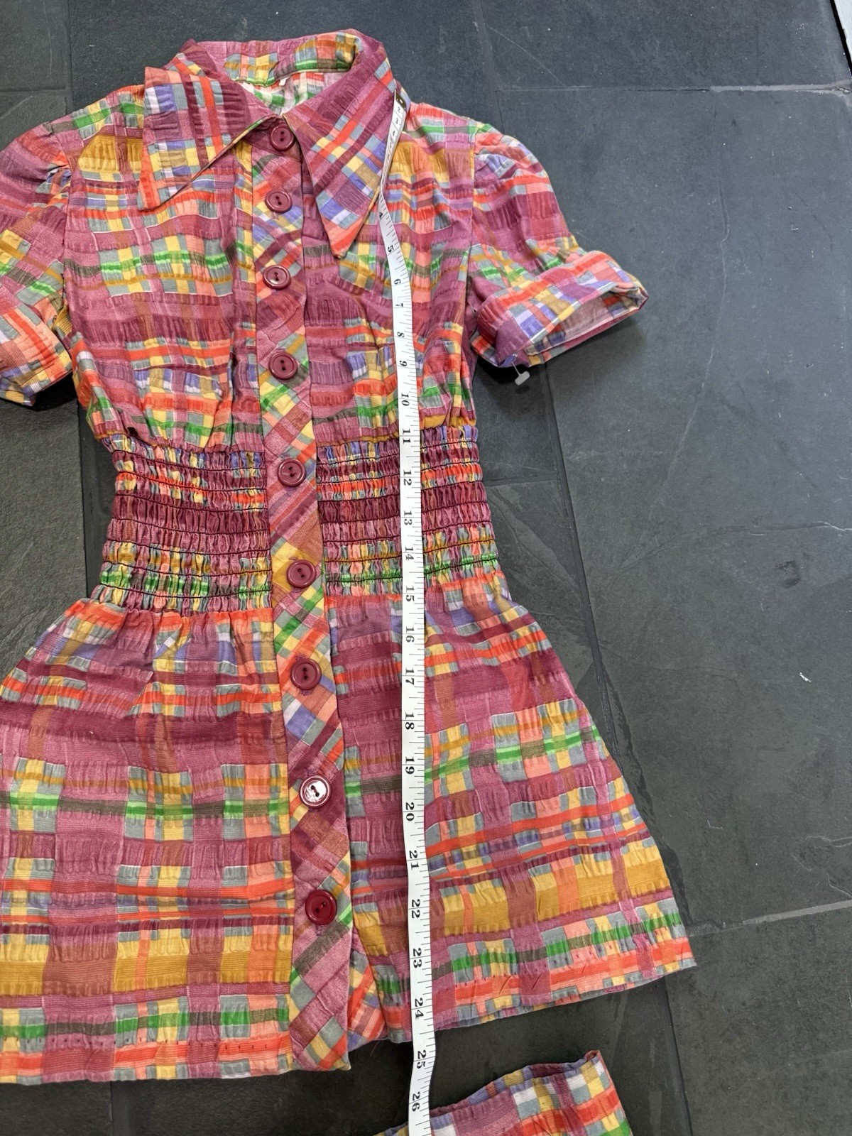 RARE Vintage 1970s Two Piece Set Bell Bottom And Top Bright Colorful Plaid SZ XS