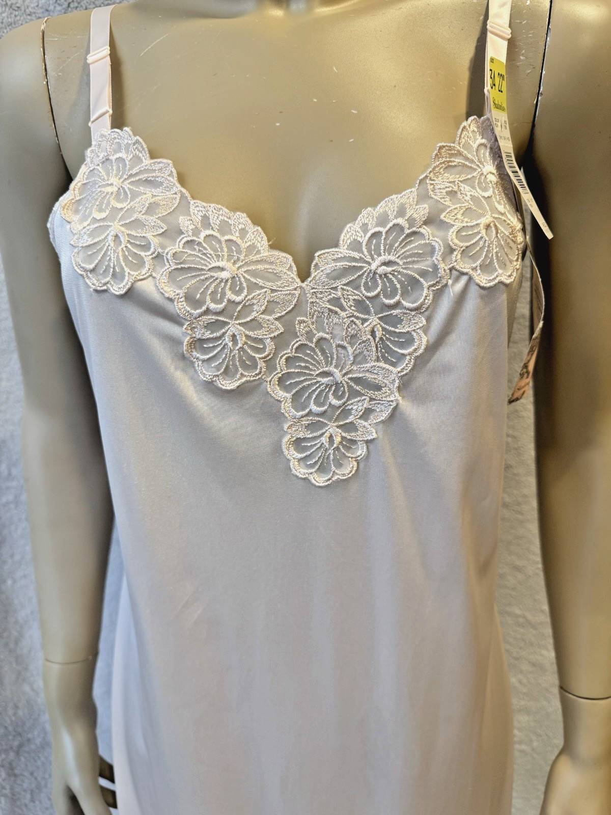VTG Shadowline Dress Slip NEW w/Tags Peek-A-Boo Lace Sz 34 Mocha Beige 90’s
