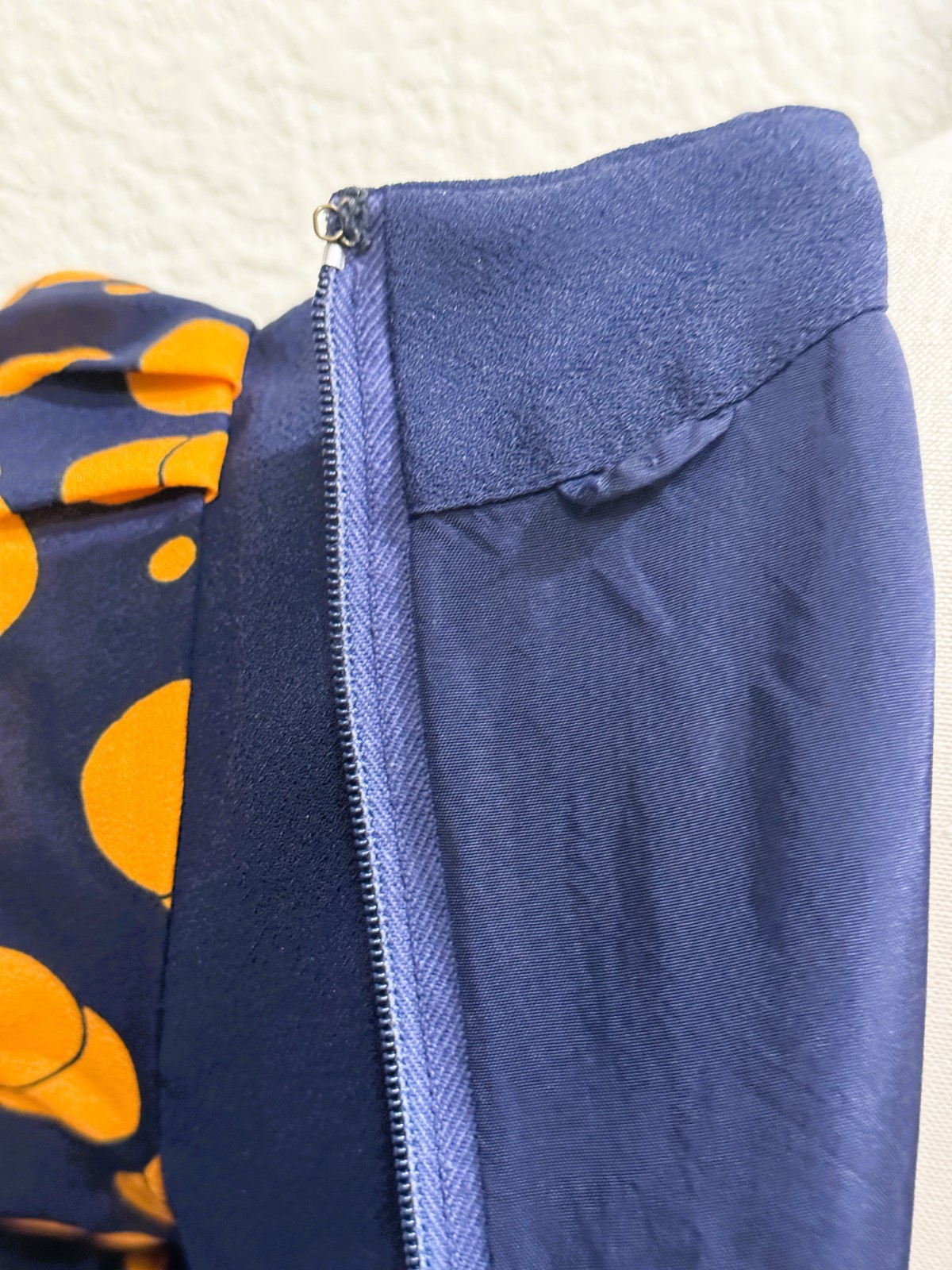 Vintage 1960s Puff Sleeve Navy Blue and Orange Micro Mini Dress Size Small S