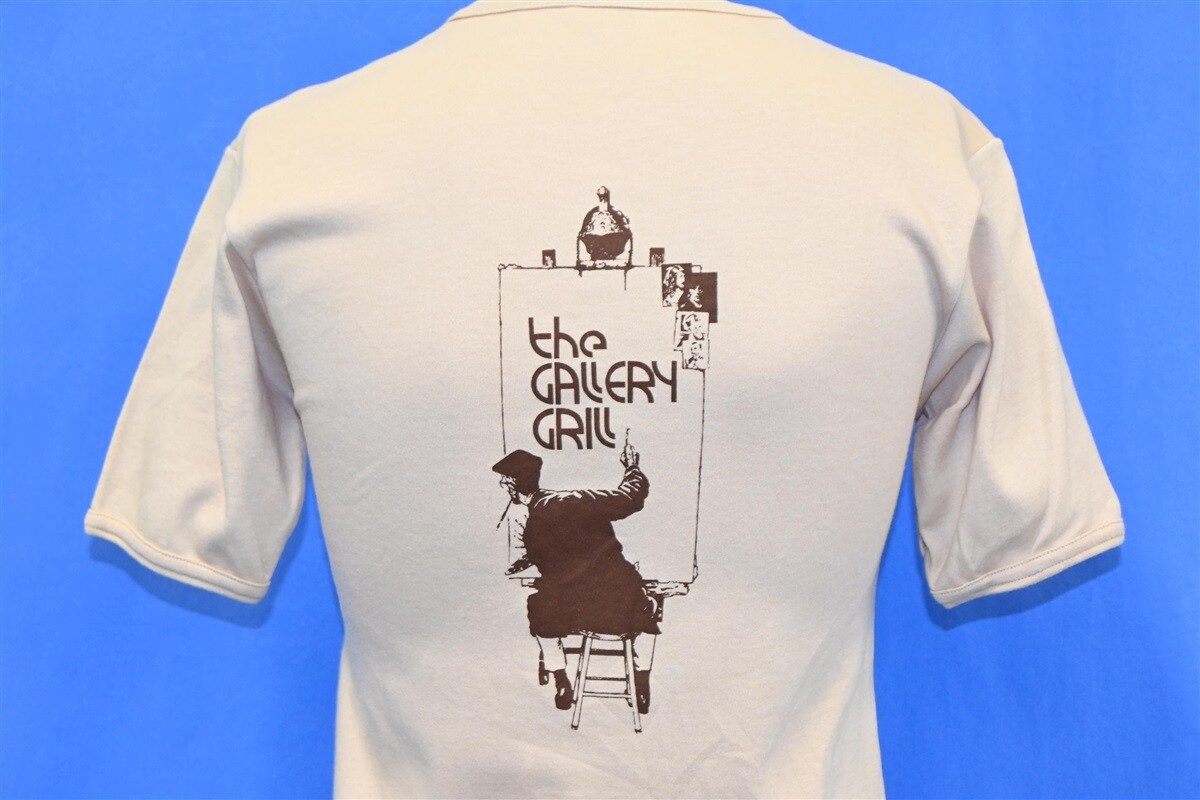 vtg 70s GALLERY GRILL RESTAURANT V-NECK 2 SIDED t-shirt WOMEN’S EXTRA SMALL XS