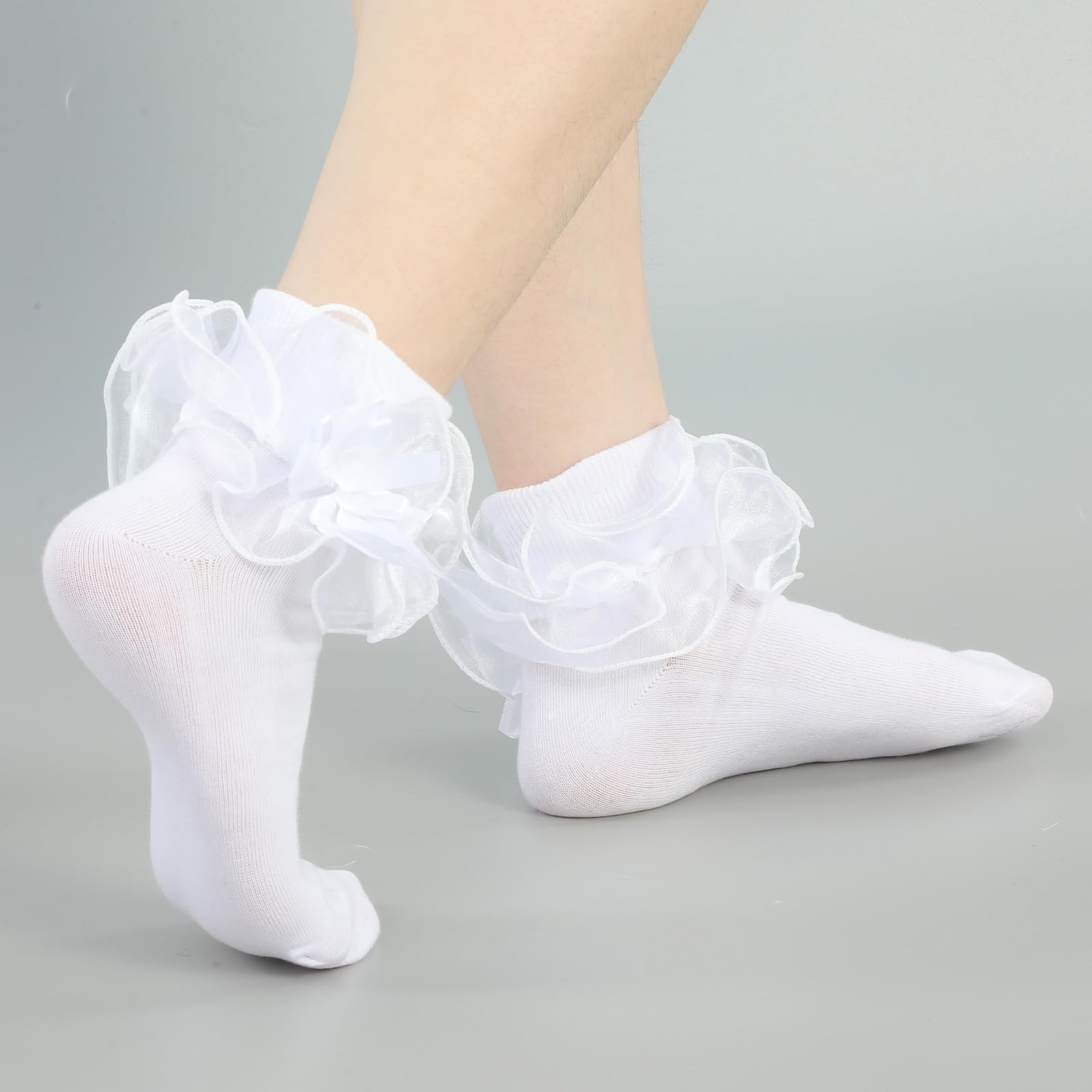 Bremorou 3 Pairs Women’s Big Ruffle Socks Double One Size, White, Black, Red