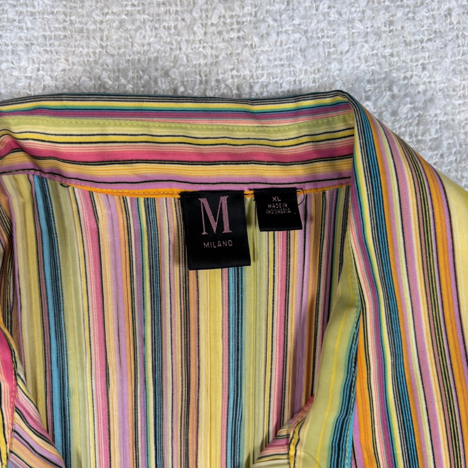 vintage 00s milano button up collared blouse candy stripe hippie 70s retro artsy