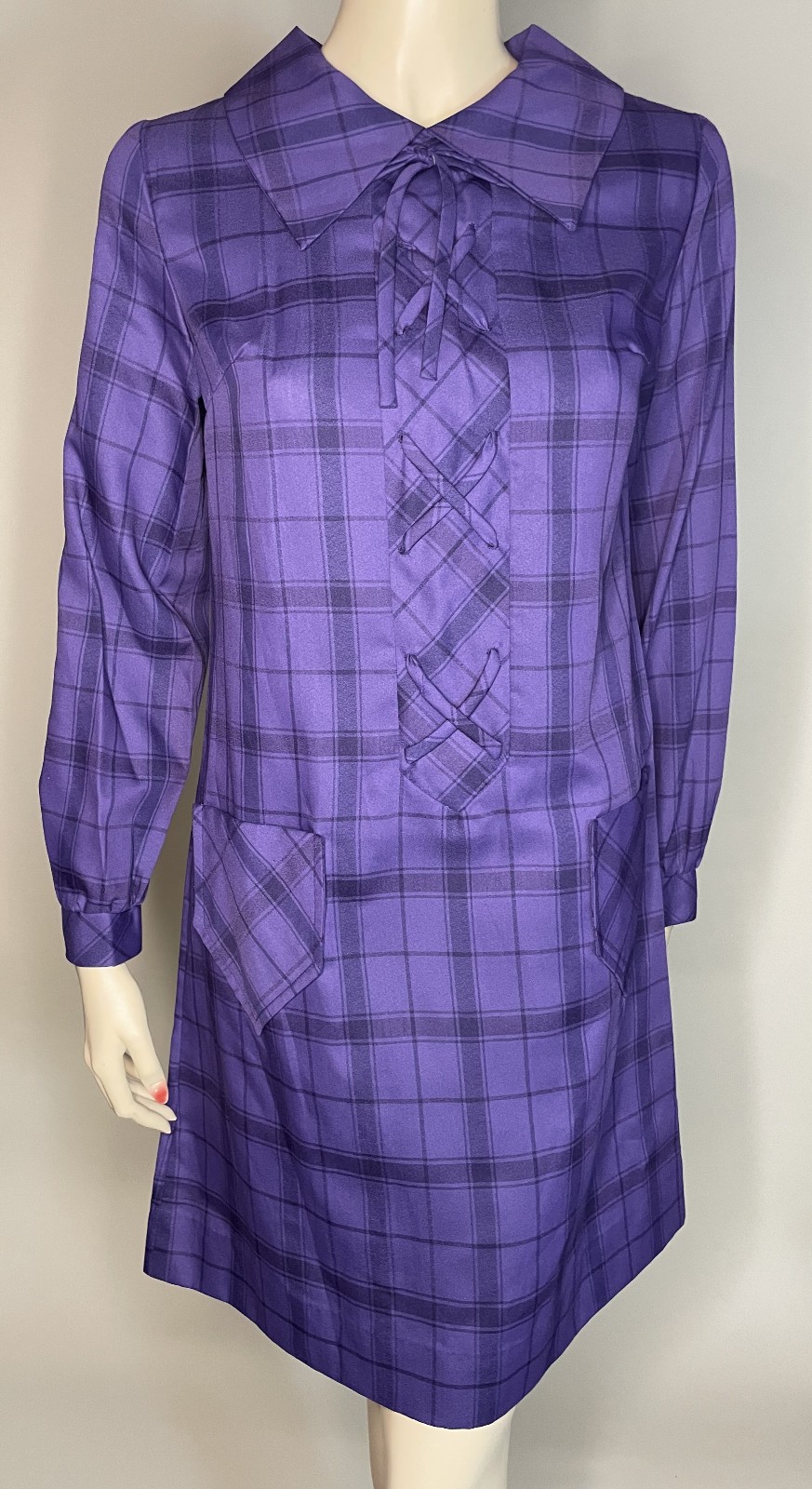 1960s True Vintage NOS Mod Preppy Vicky Vaughn Jr. Purple Plaid Mini Dress S
