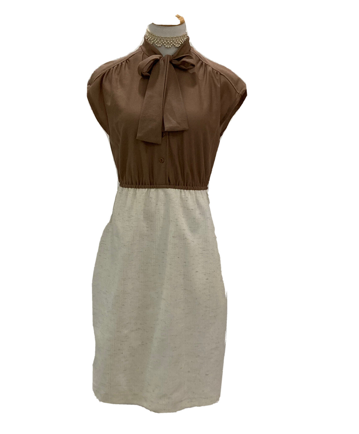 Union Made Vintage Women’s Brown And Cream Secretary Dress Modest Lady Size Med