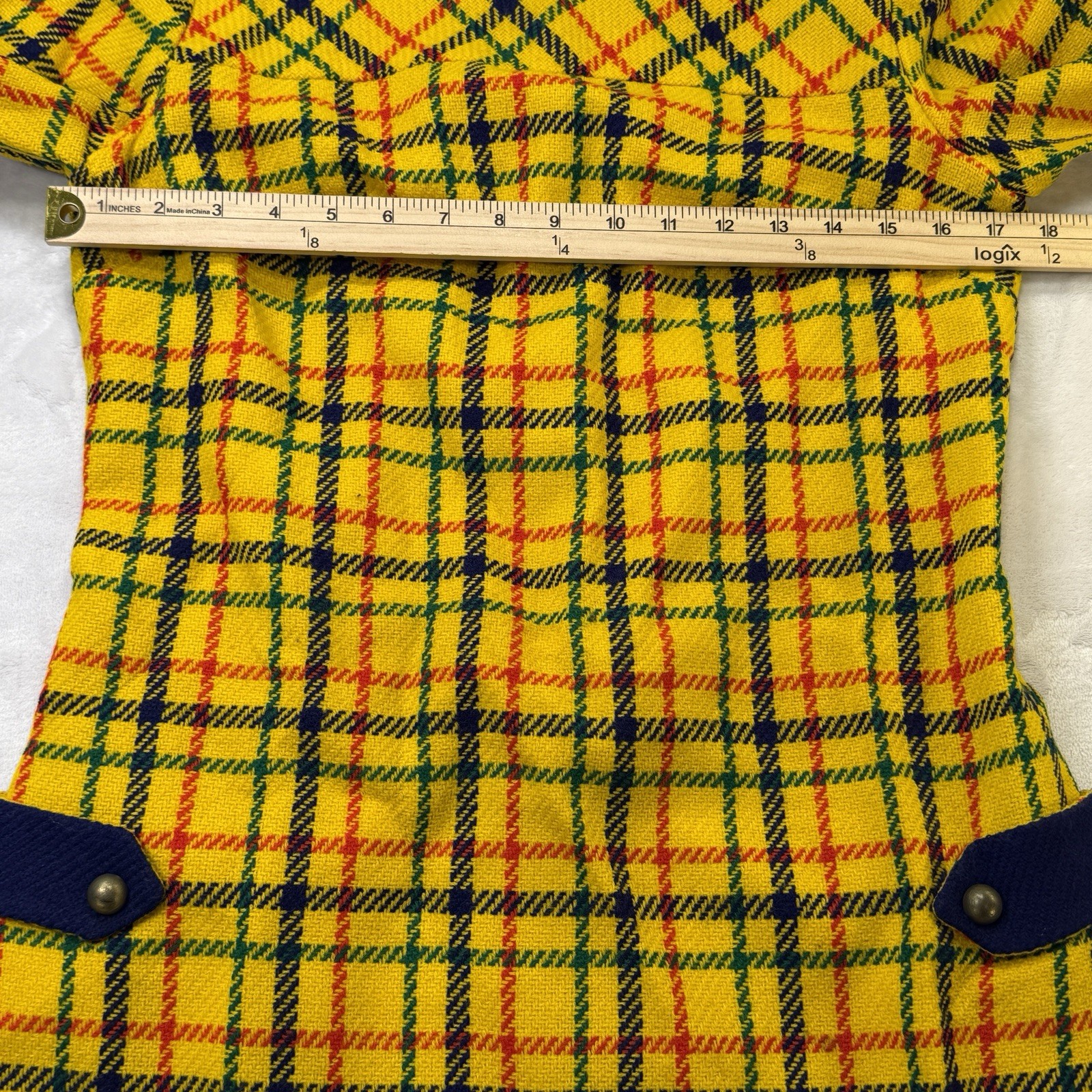 Vintage 60s 70s Parfait Originals Plaid Mod Dress Yellow Wool Disco MCM