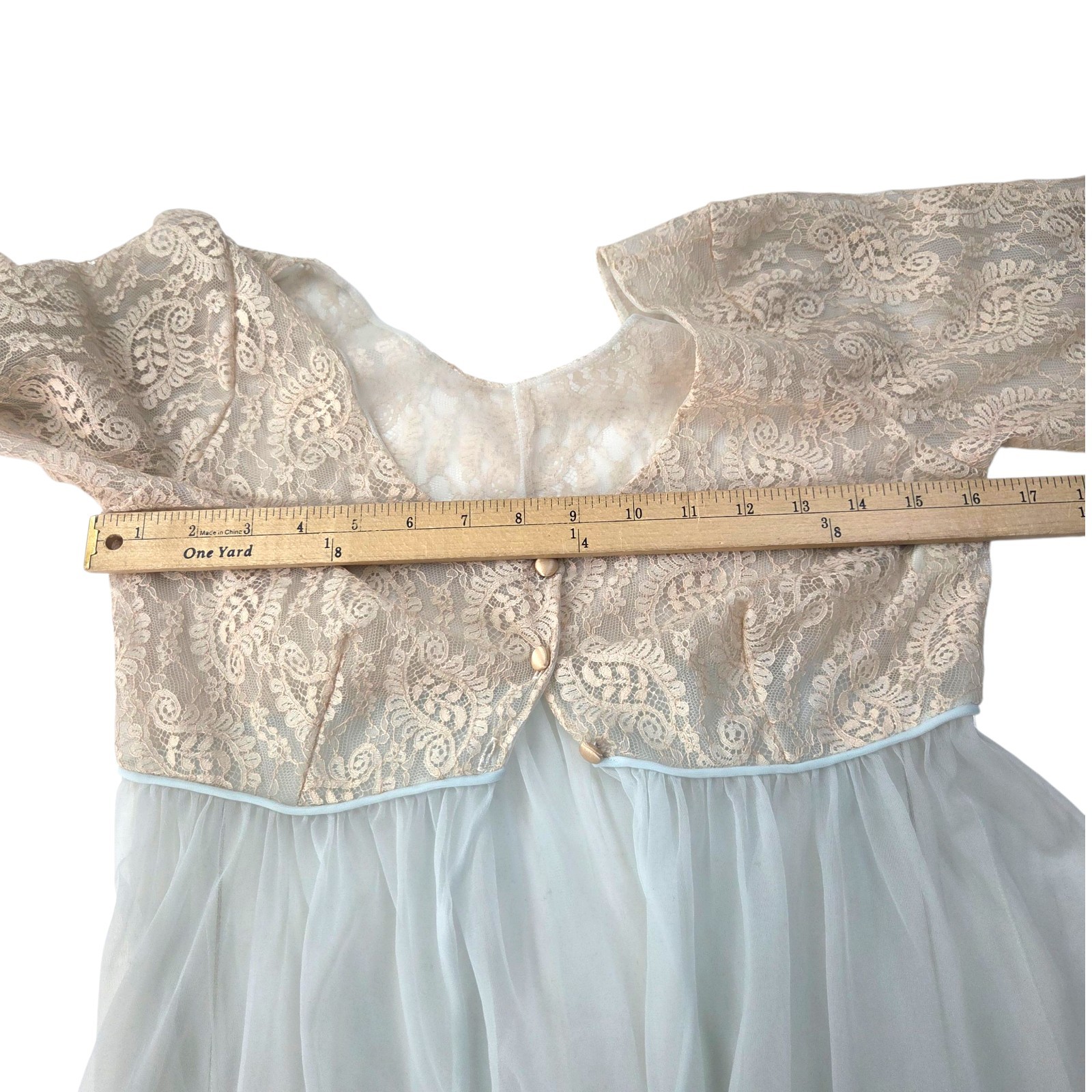 Vintage 60s Lisette Al Sterling Peignoir Nightgown Robe Set 34 Blue Beige Lace